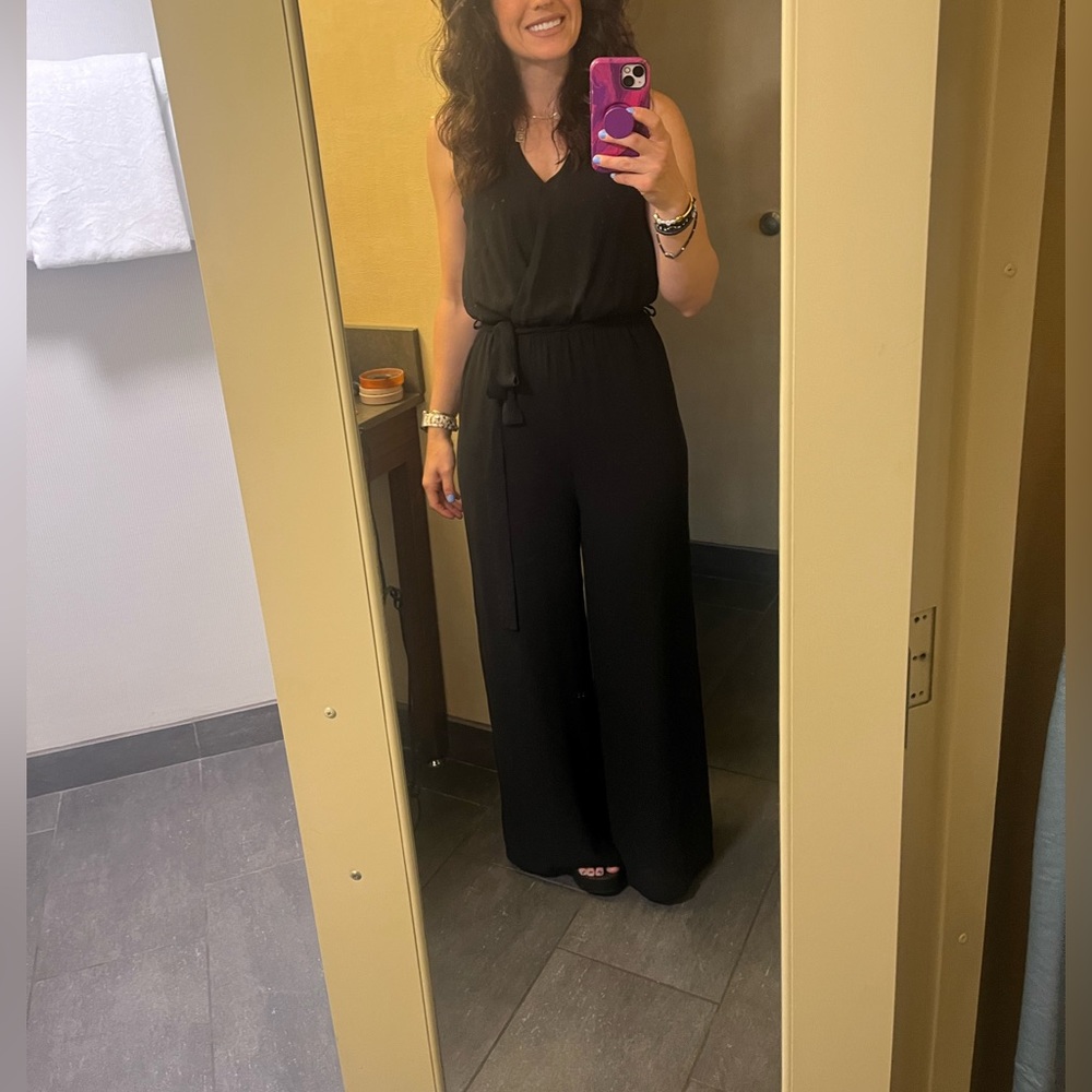 Black jumpsuit with tie belt